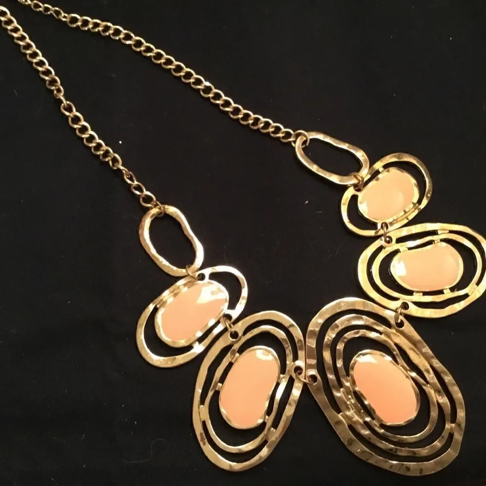 Goldtone Ovals Peach Enamel Necklace
